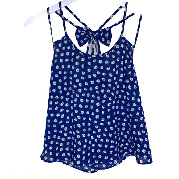 E HANGAR M Boho Daisy Print Tank With Caged Back Bow Detail Blue Size Small - Picture 1 of 7